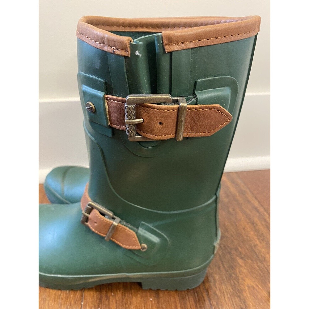 Sperry Top Sider Walker Fog Women's sz7 Rain Boots Green Retro Classic buckle - Picture 4 of 10